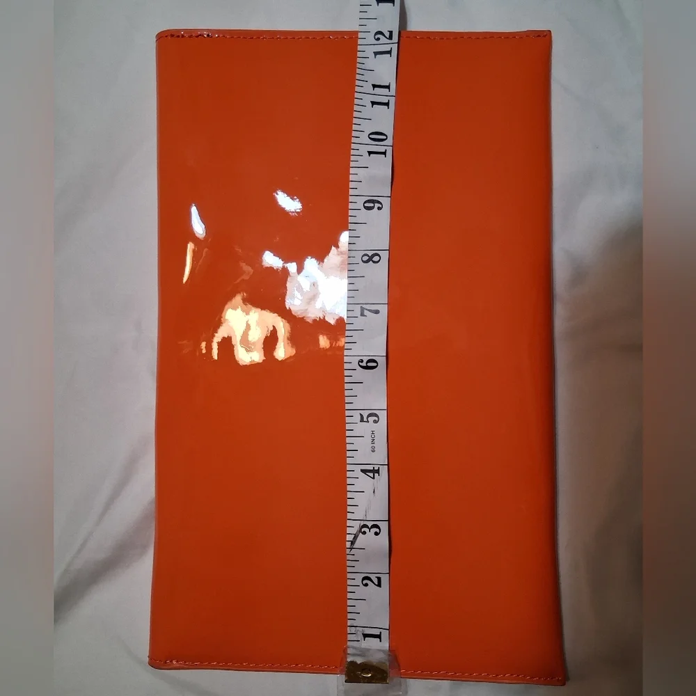 JNB Orange Faux Patent Leather Envelope Candy Clutch Bag High Gloss Modern